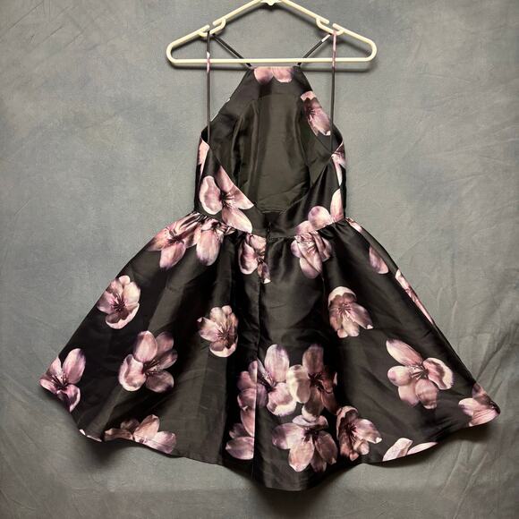 Lulu's Peplum Dress Floral Fairy Grunge Swing Black Purple Prom Y2K Formal Witch - Picture 2 of 12